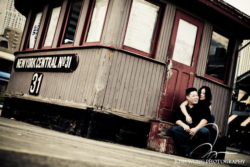 South Street Seaport engagement photos by New York City wedding photographer Josh Wong Photography