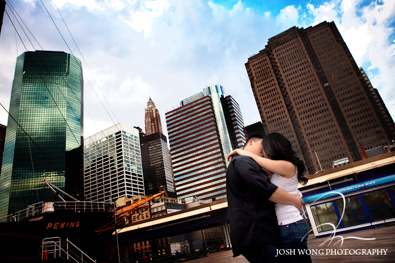 South Street Seaport engagement photos by New York City wedding photographer Josh Wong Photography