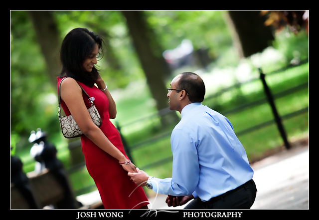 A intimate marriage proposal at The Mall in Central Park by top NY elopement and engagement photographer Josh Wong Photography