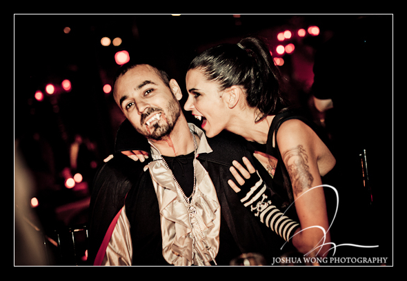 Top model Fernanda Motta attend Carolina Bittencourts Halloween Birthday Bash dressed as a vampire. Event photography images by NYC Celebrity Photographer Josh Wong Photography