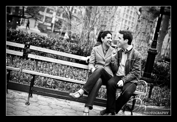 A bench at Madison Square Park near the Flatiron District. Engagement Pictures by Josh Wong Photography