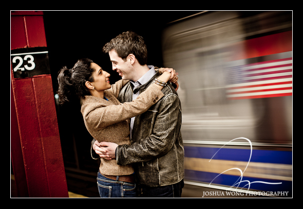New York City Subway engagement photo shoot.  Engagement Pictures by Josh Wong Photography