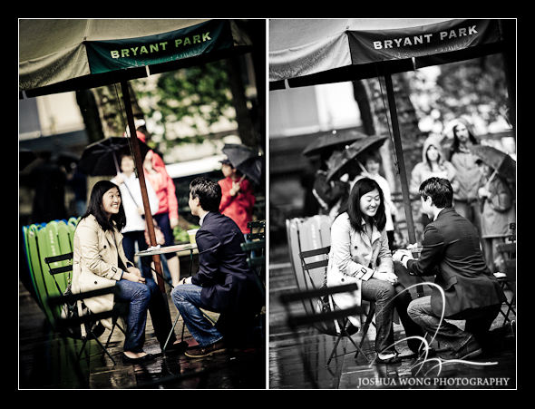 Surprise Marriage Proposal at Bryant Park, New York City. Engagement and proposal pictures by NYC Proposal and wedding photographer Josh Wong.