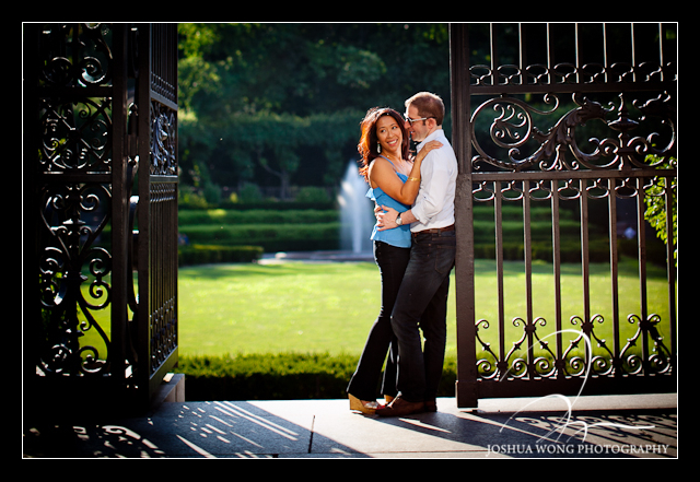 A stylish engagement photo session in the Conservatory Garden in Central Park with New York wedding photographer Josh Wong Photography