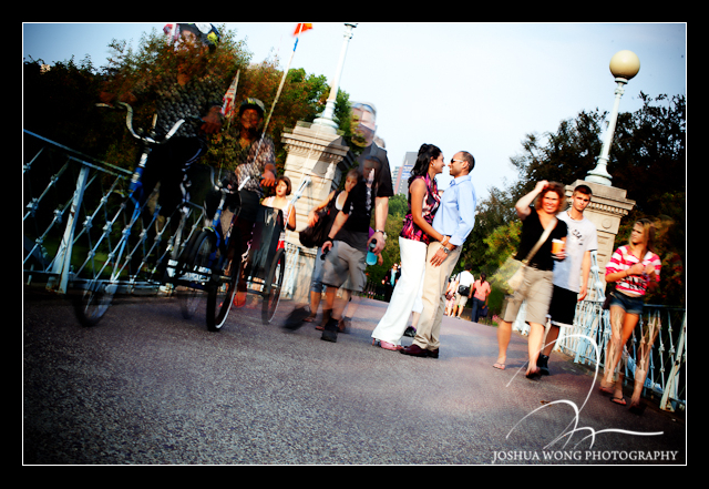 Taking engagement photos in the Boston Commons with Best Boston Wedding Photographers Josh Wong Photography