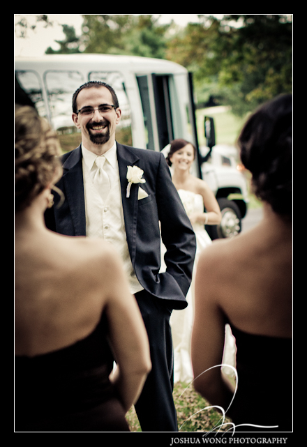 The groom waits for the bride during the first look. 