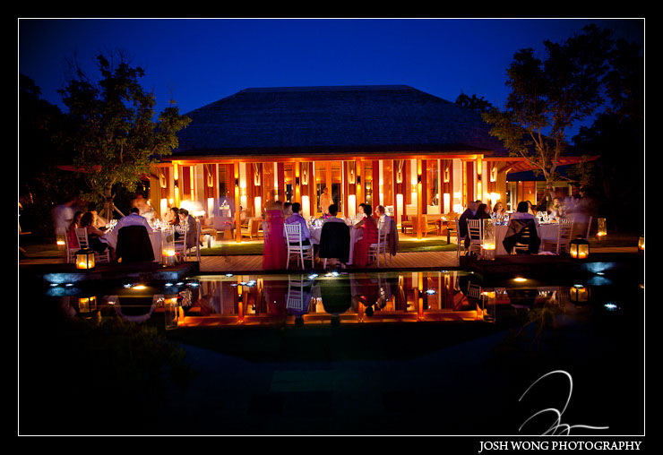 The evening reception dinner by the infinity pool at the Amanyara. 