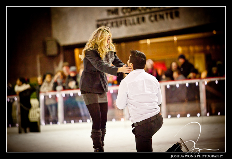 Top NYC wedding photographer photographs a Rockefeller Center Ice Rink Proposal