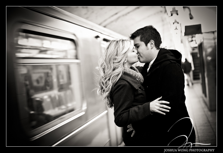 Engagement pictures in the New York City Subway by Josh Wong Photography.