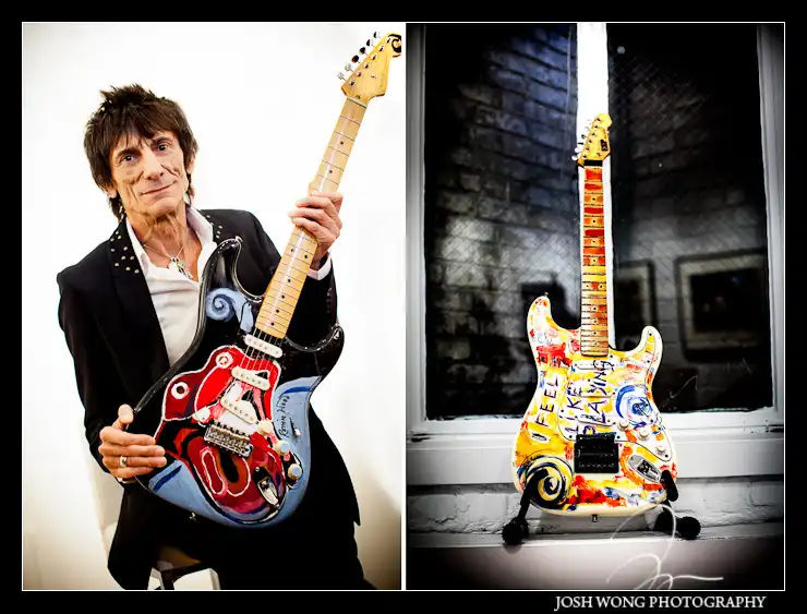 Ronnie Wood poses with his icon electric guitar.