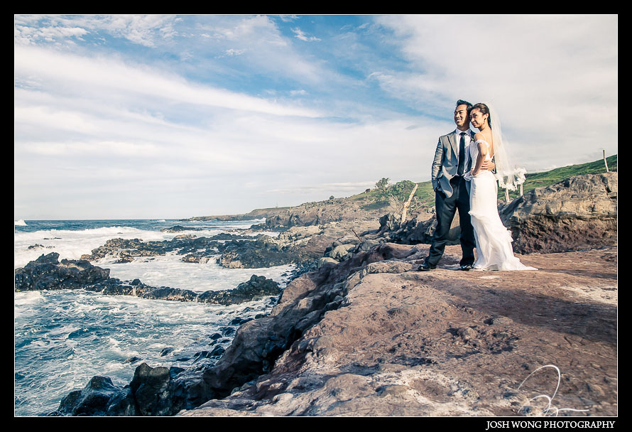 Bride and Groom Bridal Portraits at Ho'okipa Beach Park Destination Wedding, Maui Hawaii - Wedding Pictures by Destination Wedding Photographer Josh Wong Photography