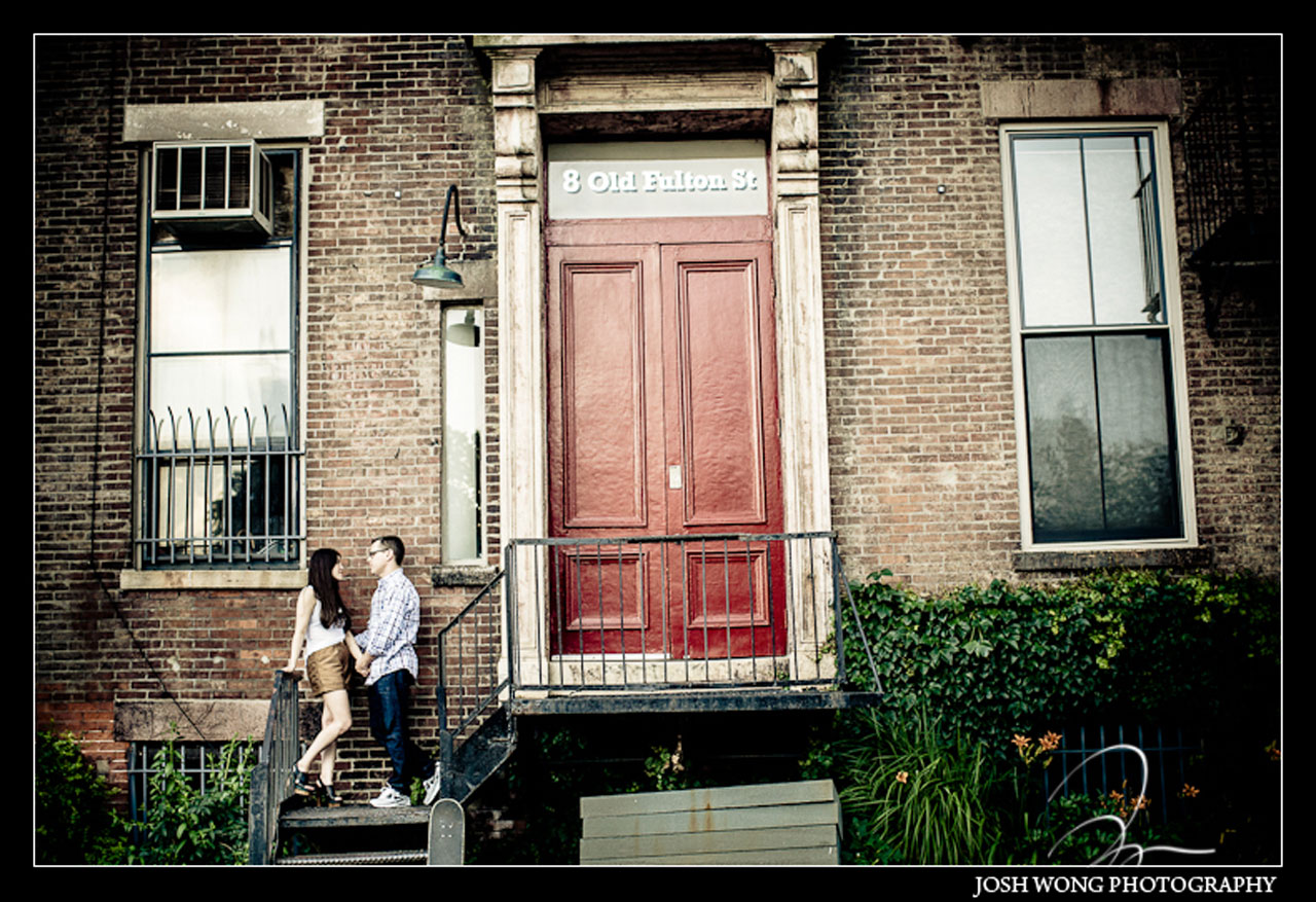 Street style engagement in DUMBO Brooklyn by Brooklyn wedding and engagement photographer Josh Wong Photography