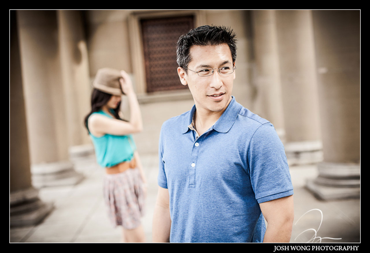 The Golden Gate Park Bandshell in San Francisco. Engagement pictures by best San Francisco engagement photographer Josh Wong Photography