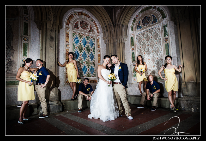 © Josh Wong Photography Loeb Central Park Boathouse Wedding Photos by Josh Wong Photography - Bethesda Terrance bridal party photoshoot.