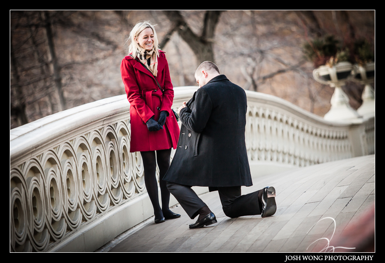 A surprise proposal at Central Park on a cold wintry day. photo by Top engagement photographer Josh Wong