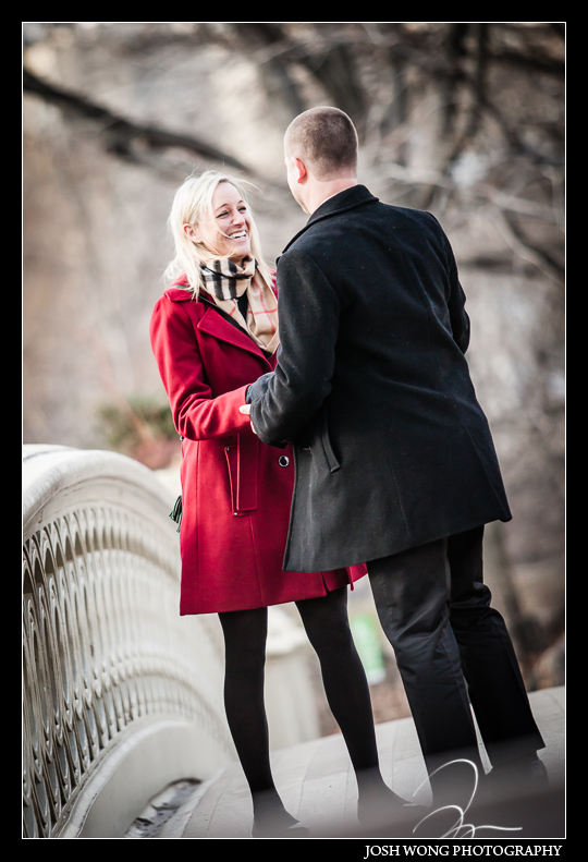 A Central Park Bow Bridge surprise marriage proposal by top NYC wedding photographer Josh Wong Photography