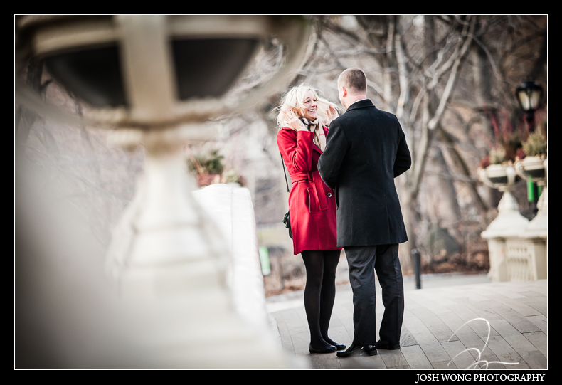 A Central Park Bow Bridge surprise marriage proposal by top NYC wedding photographer Josh Wong Photography
