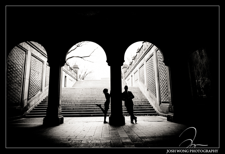 A Central Park Bethesda Terrace engagement photoshoot with  top NYC wedding photographer Josh Wong Photography