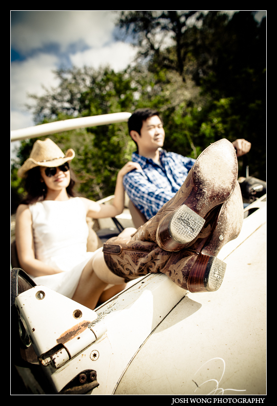 A casual off roading adventure for this couple in San Antonio, TX. Engagement Pictures - The Missions, The River Walk, The Alamo, Ranches, Blue Bonnets, and BBQs Galore - engagement photos by Josh Wong Photography