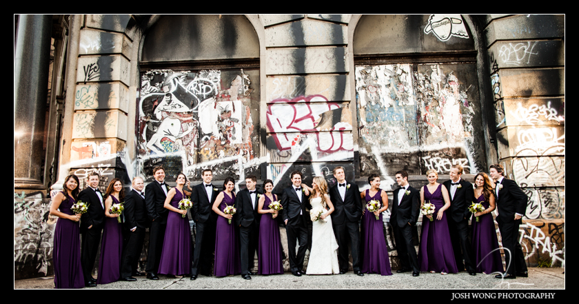 After the bridal pictures the bridal party joined in for a fashion editorial styled bridal party picture. Graffiti Building Lower East Side. Wedding pictures provided by Josh Wong Photography