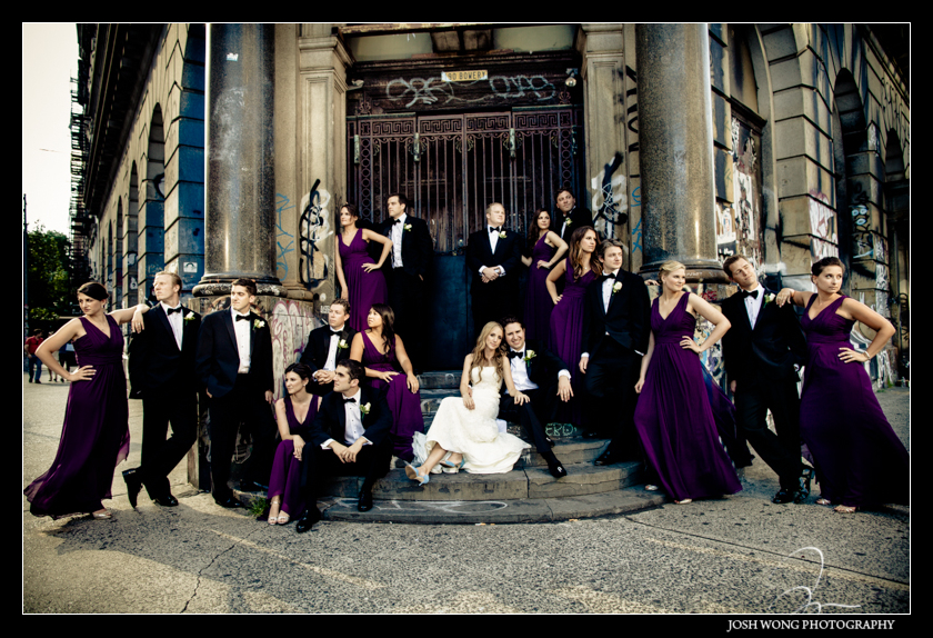 After the bridal pictures the bridal party joined in for a fashion editorial styled bridal party picture. Graffiti Building Lower East Side. Wedding pictures provided by Josh Wong Photography