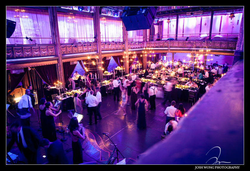 View of the 2nd floor terrace with the dance floor below. Dancing the night away at Angel Orensanz. Wedding pictures provided by Josh Wong Photography