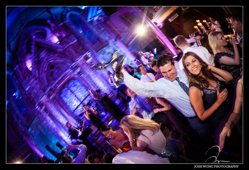Partying the night away with their shoes off.