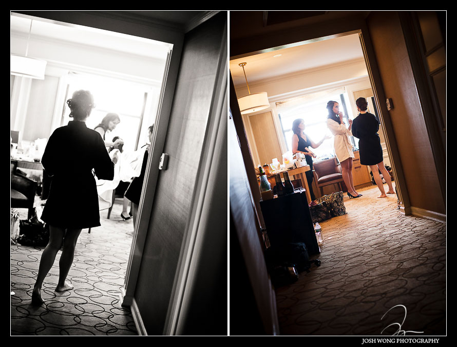 The bridal party getting ready in the bridal suite. A JW Marriott Essex House Wedding in New York City by Top NYC Wedding Photographer Josh Wong Photography