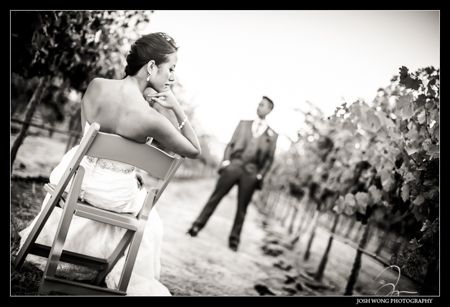 Bride and Groom bridal portraits at Casa Real's vineyard - Casa Real's outdoor ceremony - A magnificent wedding at Casa Real at Ruby Hill Winery, Pleasanton, Ca. Wedding pictures by San Francisco wedding photographer Josh Wong Photography