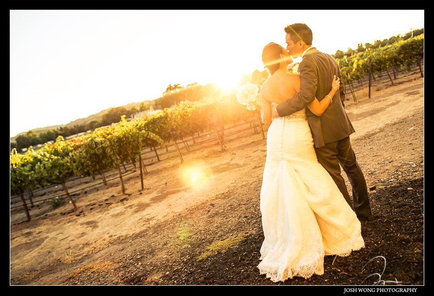 Casa Real gorgeous sunset - Bride and Groom bridal portraits at Casa Real's vineyard - Casa Real's outdoor ceremony - A magnificent wedding at Casa Real at Ruby Hill Winery, Pleasanton, Ca. Wedding pictures by San Francisco wedding photographer Josh Wong Photography