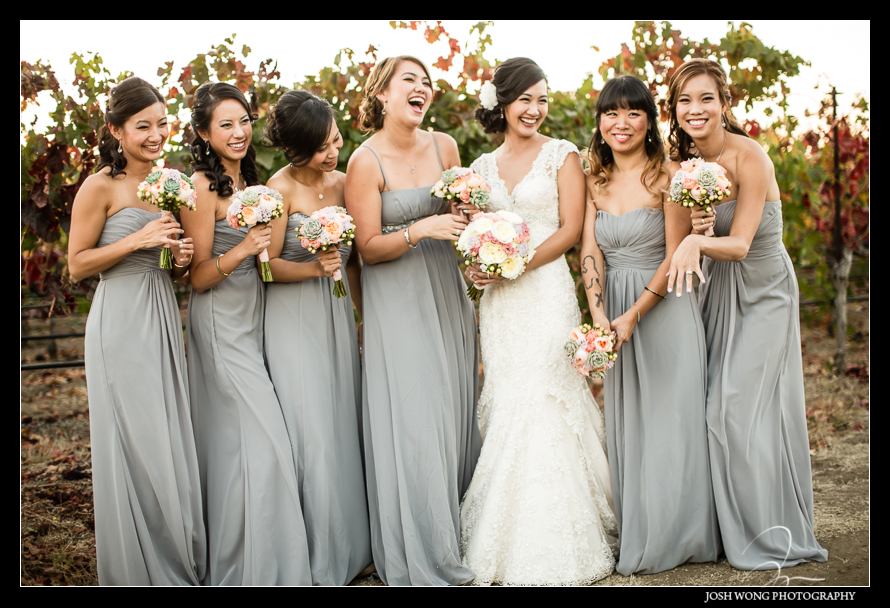 The bride and her bridesmaids at the Palm Events Center Wedding in Pleasanton, CA - wedding pictures by Josh Wong Photography

