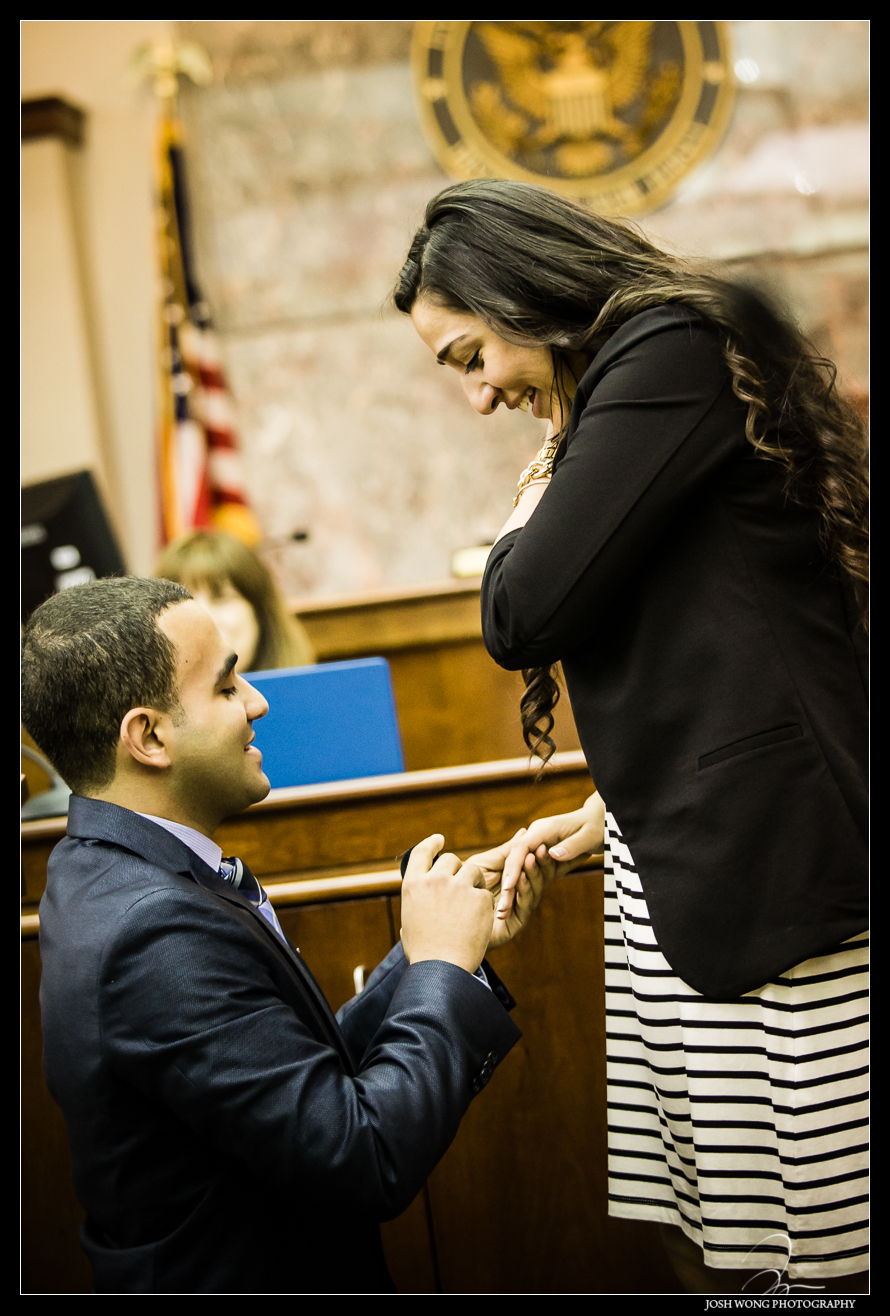 The actual proposal. Anthony watches his bride to be reading a letter from Anthony. Anthony's surprise wedding and marriage proposal to Christina in a Mock Courtroom Trial.