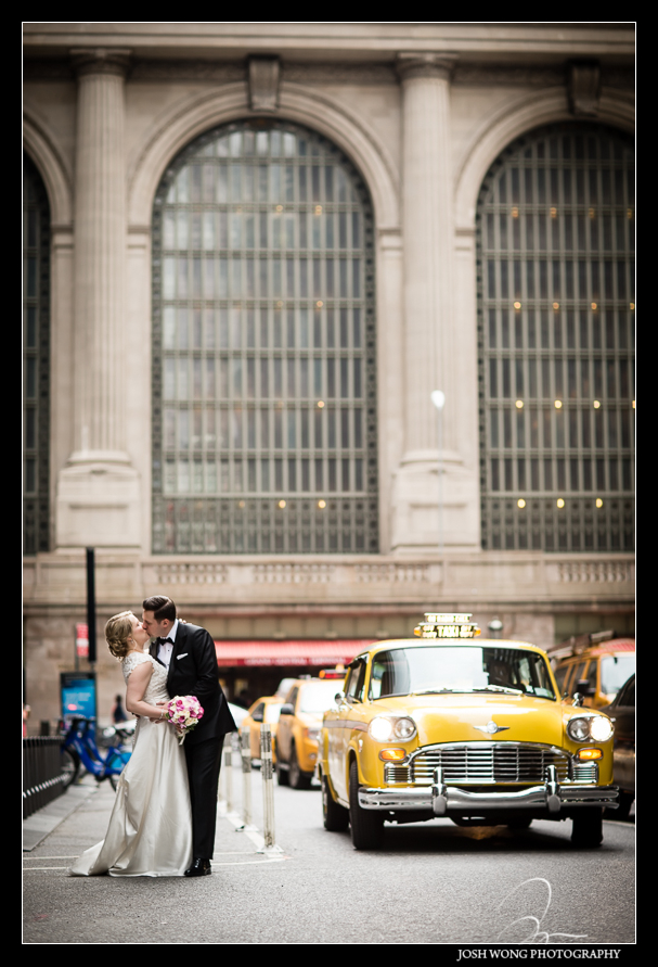 Classic Wedding Pictures at Grand Central Station with a vintage Taxi Cab. photos by NYC Wedding photographer Josh Wong Photography