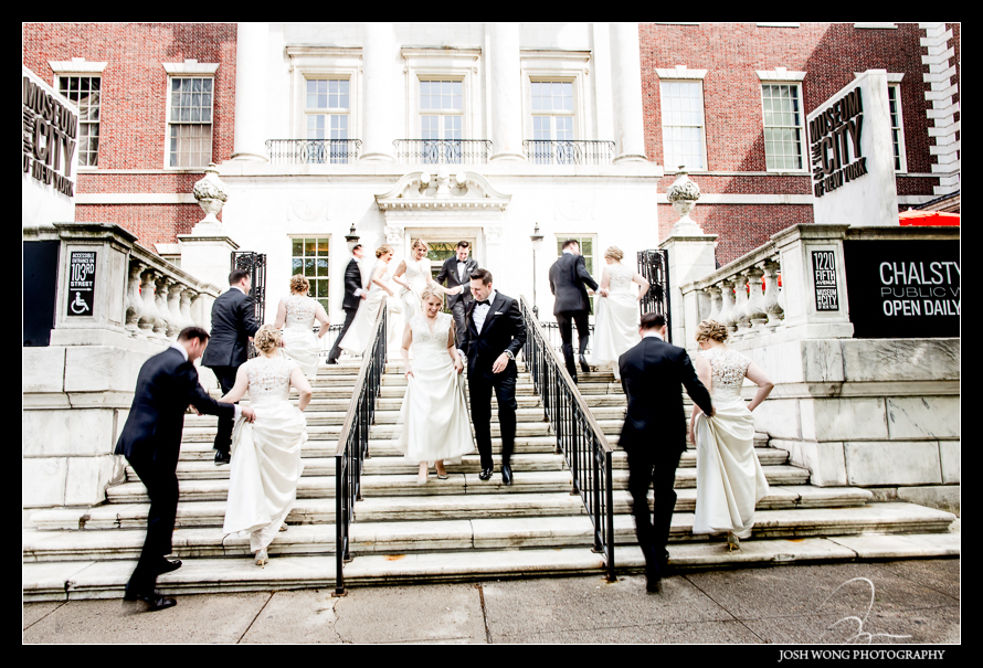 On the steps of the Museum of the City of New York. Wedding Photography by top NYC Wedding Photographer Josh Wong