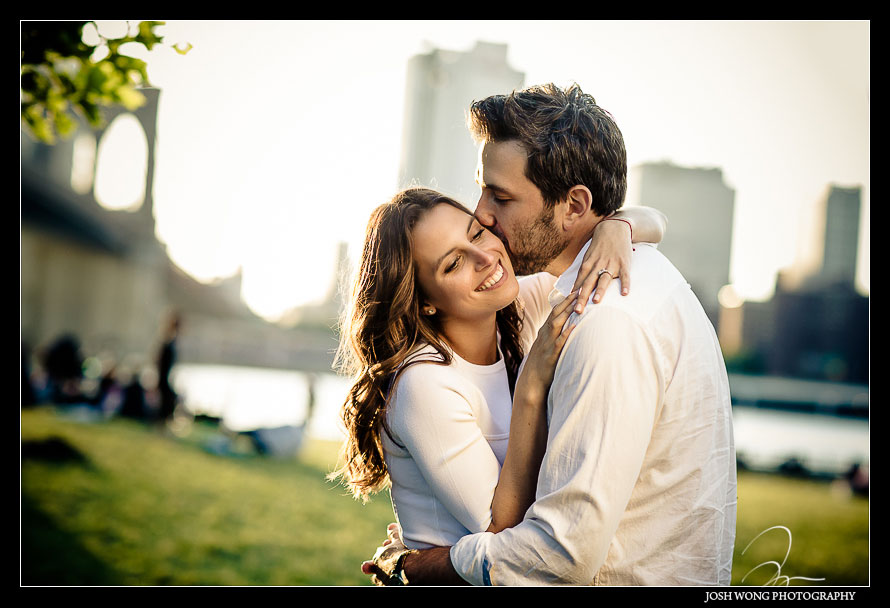 Cool Brooklyn Bridge Park engagement photos by DUMBO Brooklyn wedding photographers, Josh Wong Photography