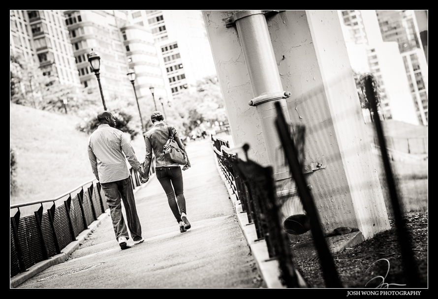 New York City engagement photos around Riverside Drive and the Upper West Side by the Hudson River. Photography by NYC engagement and wedding photographer Josh Wong