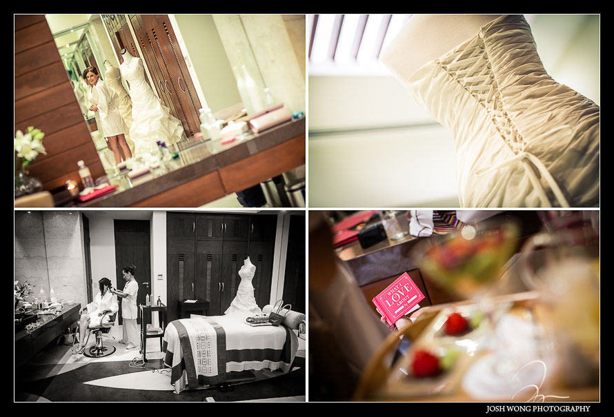 The bride getting ready.  Destination Wedding at Grand Velas Resort in Playa Del Carmen, Mexico. Wedding Pictures and photos by top destination wedding photographer Josh Wong Photography