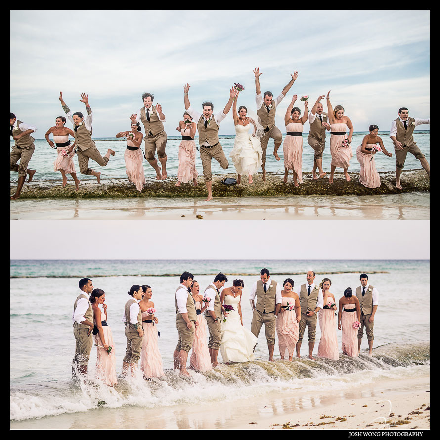 The bridal party photo shoot. Destination Wedding at Grand Velas Resort in Playa Del Carmen, Mexico. Wedding Pictures and photos by top destination wedding photographer Josh Wong Photography
