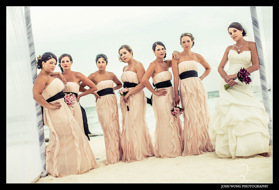 The bridal party photo shoot. Destination Wedding at Grand Velas Resort in Playa Del Carmen, Mexico. Wedding Pictures and photos by top destination wedding photographer Josh Wong Photography