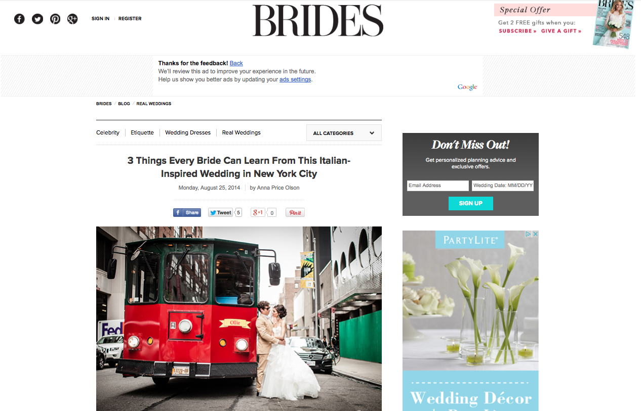 new york city Wedding photographer featured on Brides.com