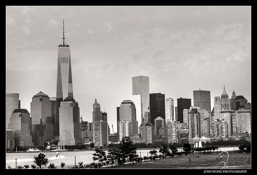 New York City Skyline from the Liberty House. Wedding pictures by New Jersey Wedding Photographer Josh Wong