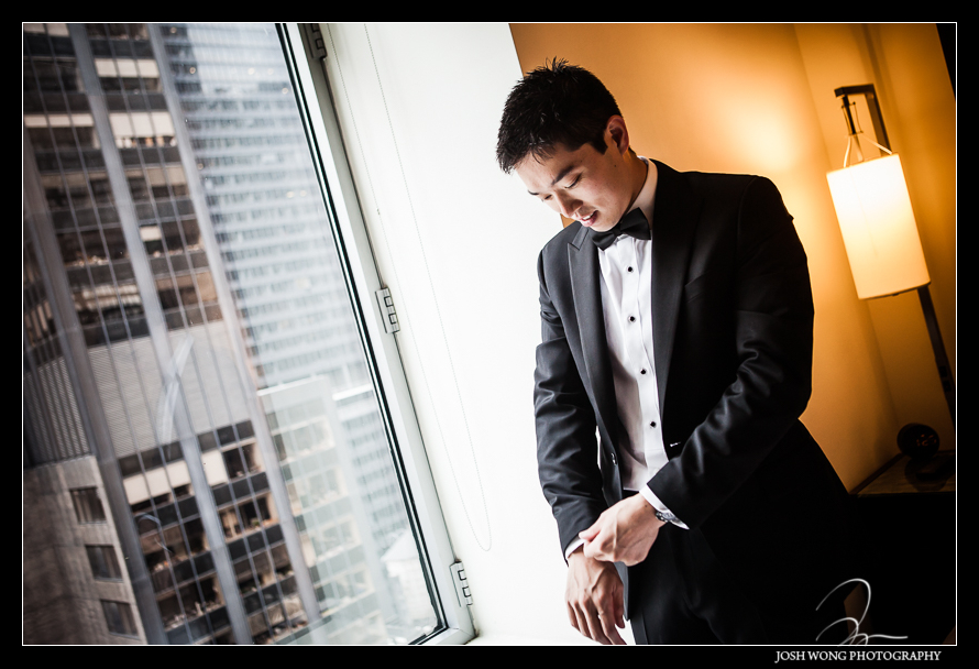 The groom and the groomsmen were getting ready at W New York Hotel. Wedding pictures by one of  NYC's Top Wedding Photographers - Josh Wong Photography