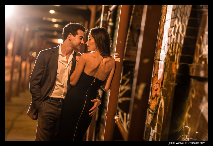 A intimate nighttime engagement photoshoot in DUMBO Brooklyn with top engagement and wedding photographer Josh Wong Photography. Best Engagement pictures in New York City.