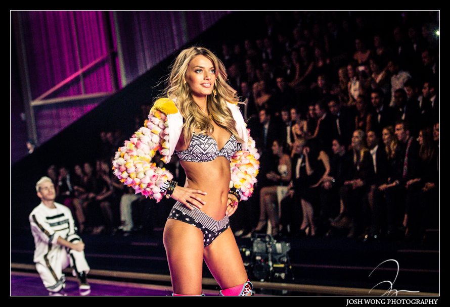 Bregje Heinen in the University of PINK walks the runway at the 2014 Victoria's Secret Fashion Show in London. photo by Josh Wong Photography