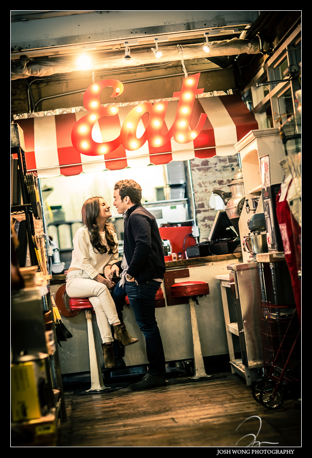 Engagement pictures inside Chelsea Market in the Chelsea District in Manhattan.