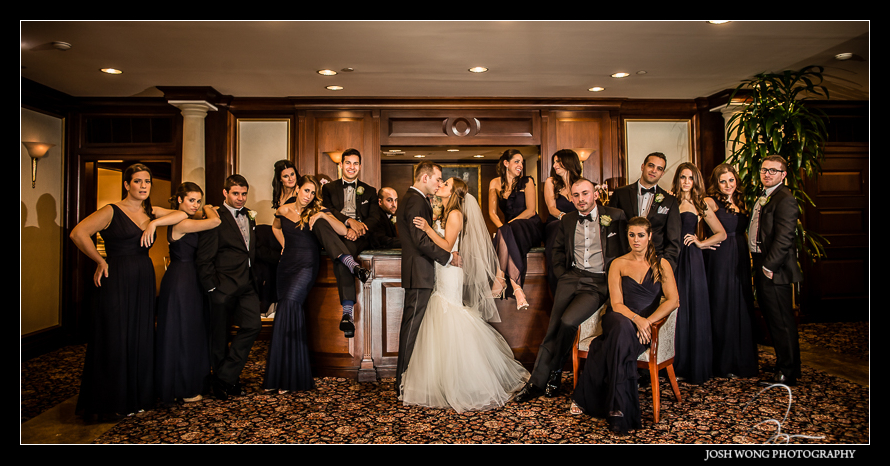 Vanity Fair Styled Bridal Party Photo. Glen Island Harbor Club Wedding New York. Pictures by NYC Wedding Photographer Josh Wong Photography