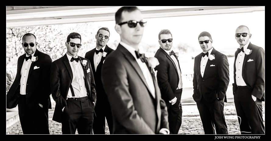 Grooms and his groomsmen at the Glen Island Harbor Club Wedding New York. Wedding photos by Josh Wong Photography