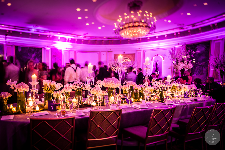 A beautiful wedding table settings and floral centerpieces by Metro Floral Designs. A Lotte New York Palace Hotel Wedding by top NYC wedding photographers Josh Wong Photography