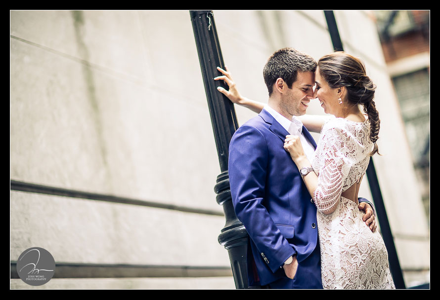 An engagement photoshoot around Stone Street in New York City by top NYC wedding photographer Josh Wong Photography