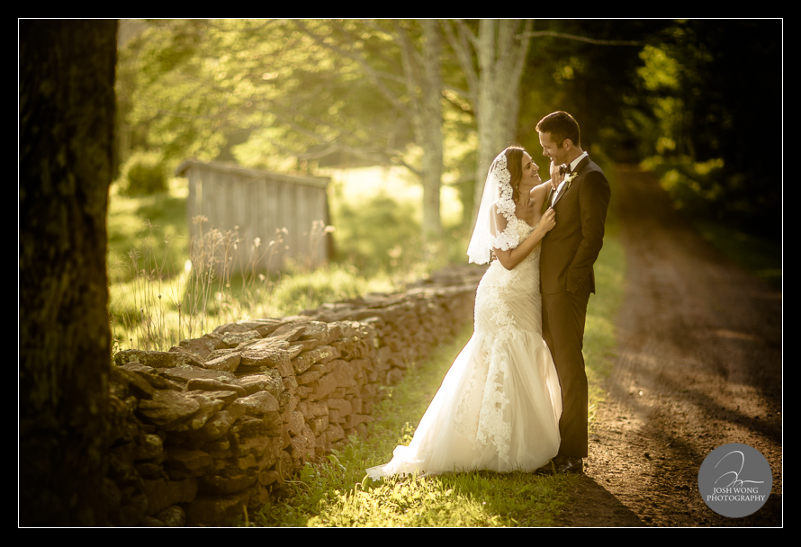 The golden hour. A beautiful sunset just for the couple for their bride and groom portraits. A Stone Tavern Farm wedding in Roxbury NY. Wedding photos by top NY photographer Josh Wong Photography